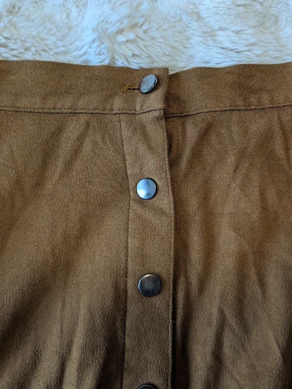 2/$20 Miss Patina Brown Suede Button-Front Mini Skirt - Picture 3 of 6